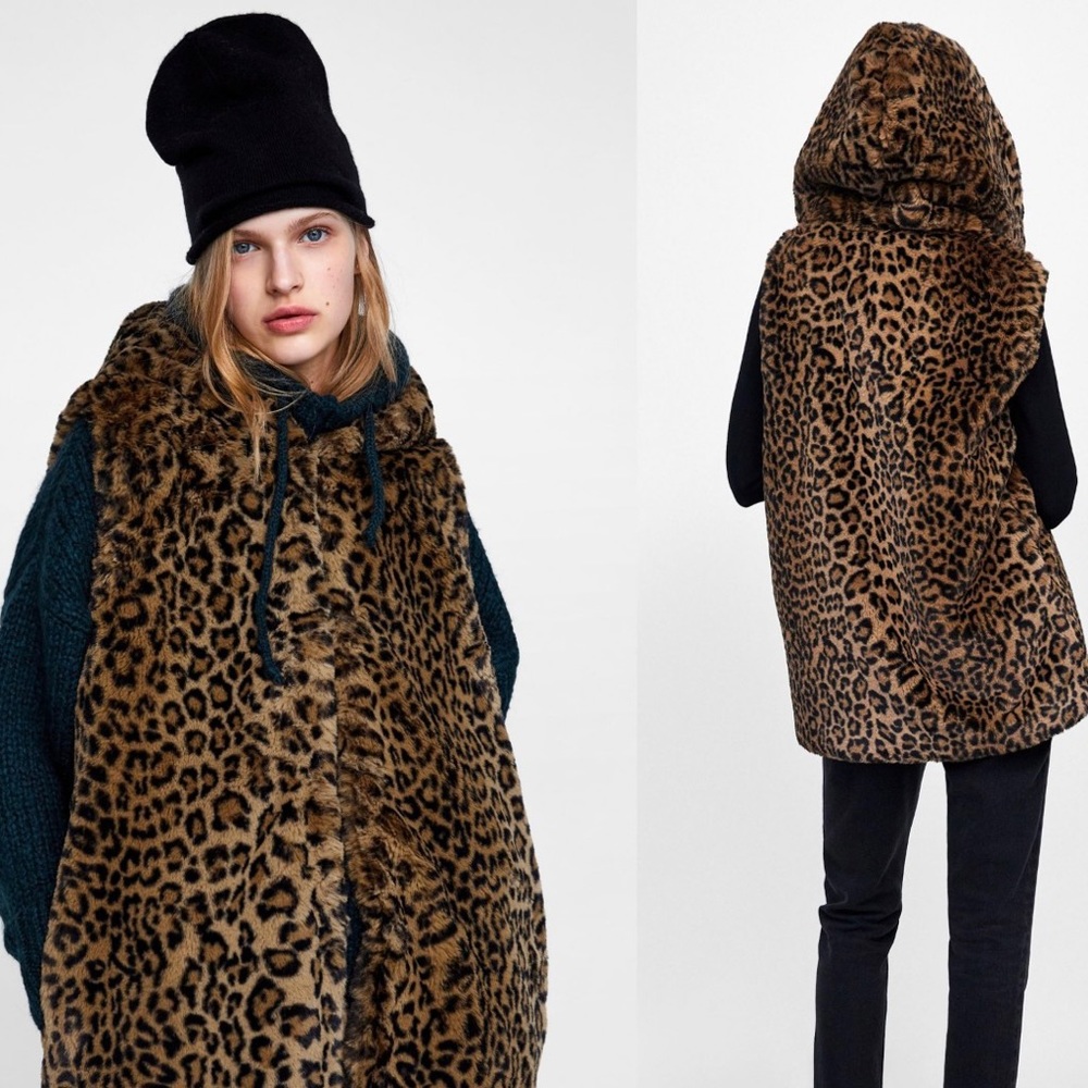 ZARA LEOPARD PRINT FAUX FUR OVERSIZED